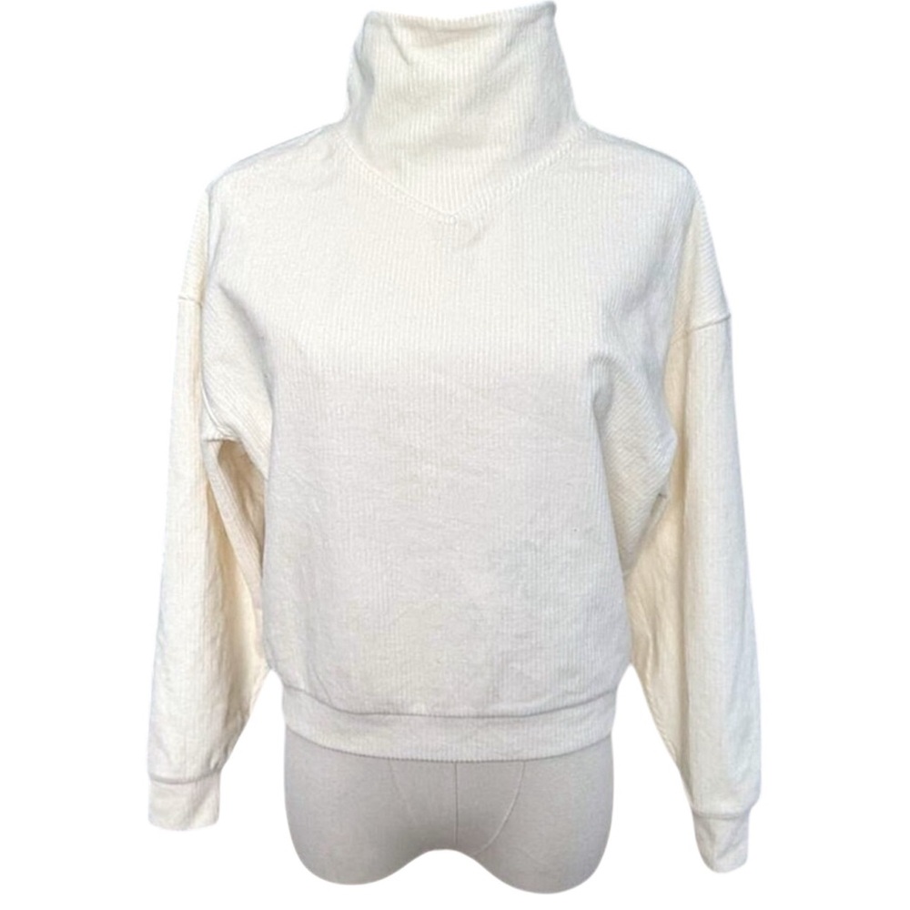 Madewell Cozy White Turtleneck Top Ribbed Corduroy Minimal Preppy Boho Sweater
